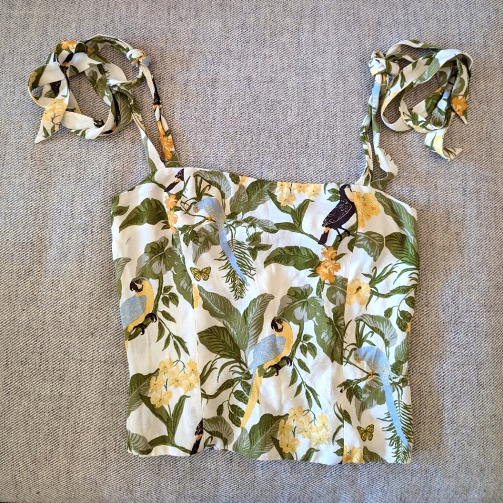 Reformation Tropical Print Tank Top - Green and Yellow